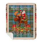 Personalized Gift Plaid Tartan Blanket Clan Porterfield With Moose Lover Xmas Gift Santa Riding Buffalo Plaid Christmas Sherpa Blanket
