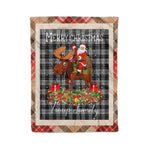 Personalized Gift Plaid Tartan Blanket Clan Troup With Moose Lover Xmas Gift Santa Riding Christmas Fleece Blanket
