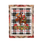Personalized Gift Plaid Tartan Blanket Clan MacPherson With Moose Lover Xmas Gift Santa Riding Christmas Fleece Blanket