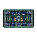 Doormat - Welcome Mat Scottish Clan Fletcher Tartan Door Mat, Plaid Doormat With Thistle and Two Lion Scottish