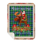 Personalized Gift Plaid Tartan Blanket Clan Murray of Atholl Ancient With Moose Lover Xmas Gift Santa Riding Plaid Christmas Sherpa Blanket