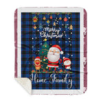Personalized Gift Tartan Plaid Blanket Clan Home Hume With Funny Santa Snowman Reindeer Merry Christmas Gift Sherpa Blanket, blue plaid sherpa blanket,blue tartan sherpa blanket,Buchan,buffalo plaid sherpa blanket,christmas sherpa blanket,Christmas Throw Blanket