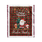 Personalized Gift Tartan Plaid Blanket Clan Hunter USA With Funny Santa Snowman Reindeer Merry Christmas Fleece Blanket, Christmas Blanket, Plaid Blanket, Tartan Blanket,Scottish Blanket