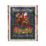 Personalized Gift Plaid Tartan Blanket Clan MacBrayne With Moose Lover Xmas Gift Santa Riding Christmas Fleece Blanket