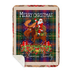 Personalized Gift Plaid Tartan Blanket Clan MacLennan With Moose Lover Xmas Gift Santa Riding Plaid Christmas Sherpa Blanket