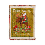 Personalized Gift Plaid Tartan Blanket Clan Houston With Moose Lover Xmas Gift Santa Riding Christmas Fleece Blanket