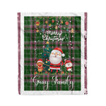 Personalized Gift Tartan Plaid Blanket Clan Gray With Funny Santa Snowman Reindeer Merry Christmas Fleece Blanket, Christmas Blanket, Plaid Blanket, Tartan Blanket,Scottish Blanket