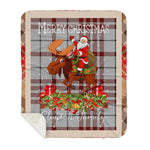 Personalized Gift Plaid Tartan Blanket Clan Clayton With Moose Lover Xmas Gift Santa Riding Buffalo Plaid Christmas Sherpa Blanket
