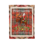 Personalized Gift Plaid Tartan Blanket Clan MacDougall Ancient With Moose Lover Xmas Gift Santa Riding Christmas Fleece Blanket