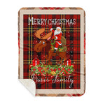 Personalized Gift Plaid Tartan Blanket Clan Davis With Moose Lover Xmas Gift Santa Riding Buffalo Plaid Christmas Sherpa Blanket
