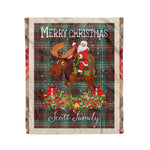 Personalized Gift Plaid Tartan Blanket Clan Scott Brown Ancient With Moose Lover Xmas Gift Santa Riding Christmas Fleece Blanket