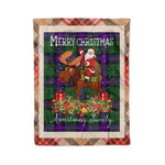 Personalized Gift Plaid Tartan Blanket Clan Armstrong Modern With Moose Lover Xmas Gift Santa Riding Christmas Fleece Blanket