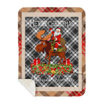Personalized Gift Plaid Tartan Blanket Clan Menzies With Moose Lover Xmas Gift Santa Riding Plaid Christmas Sherpa Blanket