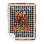 Personalized Gift Plaid Tartan Blanket Clan Gladstone With Moose Lover Xmas Gift Santa Riding Buffalo Plaid Christmas Sherpa Blanket