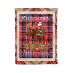 Personalized Gift Plaid Tartan Blanket Clan Pitblado With Moose Lover Xmas Gift Santa Riding Christmas Fleece Blanket