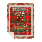 Personalized Gift Plaid Tartan Blanket Clan Princess Margaret With Moose Lover Xmas Gift Santa Riding Buffalo Plaid Christmas Sherpa Blanket