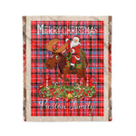 Personalized Gift Plaid Tartan Blanket Clan Preston With Moose Lover Xmas Gift Santa Riding Christmas Fleece Blanket