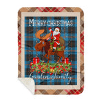 Personalized Gift Plaid Tartan Blanket Clan Garden With Moose Lover Xmas Gift Santa Riding Buffalo Plaid Christmas Sherpa Blanket