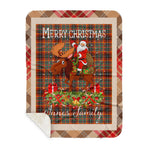 Personalized Gift Plaid Tartan Blanket Clan Innes Ancient With Moose Lover Xmas Gift Santa Riding Buffalo Plaid Christmas Sherpa Blanket