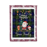 Personalized Gift Tartan Plaid Blanket Clan Gunn With Funny Santa Snowman Reindeer Merry Christmas Fleece Blanket, Christmas Blanket, Plaid Blanket, Tartan Blanket,Scottish Blanket