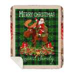 Personalized Gift Plaid Tartan Blanket Clan Kincaid With Moose Lover Xmas Gift Santa Riding Buffalo Plaid Christmas Sherpa Blanket