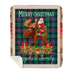 Personalized Gift Plaid Tartan Blanket Clan Urquhart Modern With Moose Lover Xmas Gift Santa Riding Buffalo Plaid Christmas Sherpa Blanket