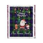 Personalized Gift Tartan Plaid Blanket Clan MacThomas With Funny Santa Snowman Reindeer Merry Christmas Fleece Blanket, Home Living Room, Plaid Blanket, Tartan Blanket, Scottish Blanket, Buffalo fleece blanket, Christmas Blanket