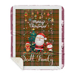 Personalized Gift Tartan Plaid Blanket Clan Scott Brown Modern With Funny Santa Snowman Reindeer Merry Christmas Gift Sherpa Blanket, blue plaid sherpa blanket,blue tartan sherpa blanket,Buchan,buffalo plaid sherpa blanket,christmas sherpa blanket,Christmas Throw Blanket