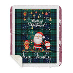 Personalized Gift Tartan Plaid Blanket Clan Kay With Funny Santa Snowman Reindeer Merry Christmas Gift Sherpa Blanket, blue plaid sherpa blanket,blue tartan sherpa blanket,Buchan,buffalo plaid sherpa blanket,christmas sherpa blanket,Christmas Throw Blanket