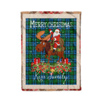 Personalized Gift Plaid Tartan Blanket Clan Kerr Hunting With Moose Lover Xmas Gift Santa Riding Christmas Fleece Blanket