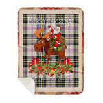 Personalized Gift Plaid Tartan Blanket Clan MacPherson Dress Ancient With Moose Lover Xmas Gift Santa Riding Plaid Christmas Sherpa Blanket