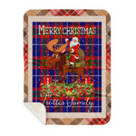 Personalized Gift Plaid Tartan Blanket Clan Trotter With Moose Lover Xmas Gift Santa Riding Buffalo Plaid Christmas Sherpa Blanket