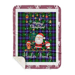 Personalized Gift Tartan Plaid Blanket Clan Hunter Modern With Funny Santa Snowman Reindeer Merry Christmas Gift Sherpa Blanket, blue plaid sherpa blanket,blue tartan sherpa blanket,Buchan,buffalo plaid sherpa blanket,christmas sherpa blanket,Christmas Throw Blanket