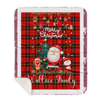 Personalized Gift Tartan Plaid Blanket Clan Wallace With Funny Santa Snowman Reindeer Merry Christmas Gift Sherpa Blanket, blue plaid sherpa blanket,blue tartan sherpa blanket,Buchan,buffalo plaid sherpa blanket,christmas sherpa blanket,Christmas Throw Blanket