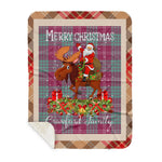 Personalized Gift Plaid Tartan Blanket Clan Crawford Ancient With Moose Lover Xmas Gift Santa Riding Buffalo Plaid Christmas Sherpa Blanket