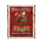 Personalized Gift Plaid Tartan Blanket Clan Grant Red With Moose Lover Xmas Gift Santa Riding Christmas Fleece Blanket