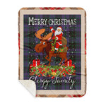 Personalized Gift Plaid Tartan Blanket Clan Clergy Purple With Moose Lover Xmas Gift Santa Riding Buffalo Plaid Christmas Sherpa Blanket