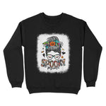 Standard Crew Neck Sweatshirt - Spooky Mama Messy Bun Skull Halloween Costume Momster Witchy Women Spooky - Scotstee Shop