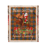 Personalized Gift Plaid Tartan Blanket Clan Grant of Edinchat With Moose Lover Xmas Gift Santa Riding Christmas Fleece Blanket