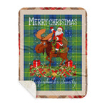 Personalized Gift Plaid Tartan Blanket Clan Marjoribanks Ancient With Moose Lover Xmas Gift Santa Riding Plaid Christmas Sherpa Blanket