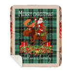 Personalized Gift Plaid Tartan Blanket Clan Wallace Ancient With Moose Lover Xmas Gift Santa Riding Buffalo Plaid Christmas Sherpa Blanket