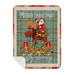 Personalized Gift Plaid Tartan Blanket Clan Kelly With Moose Lover Xmas Gift Santa Riding Buffalo Plaid Christmas Sherpa Blanket