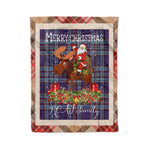 Personalized Gift Plaid Tartan Blanket Clan RCAF With Moose Lover Xmas Gift Santa Riding Christmas Fleece Blanket