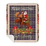 Personalized Gift Plaid Tartan Blanket Clan Taylor Weathered With Moose Lover Xmas Gift Santa Riding Buffalo Plaid Christmas Sherpa Blanket