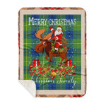 Personalized Gift Plaid Tartan Blanket Clan Johnston Ancient With Moose Lover Xmas Gift Santa Riding Buffalo Plaid Christmas Sherpa Blanket