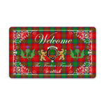 Doormat - Welcome Mat Scottish Clan Fenton Tartan Door Mat, Plaid Doormat With Thistle and Two Lion Scottish