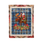 Personalized Gift Plaid Tartan Blanket Clan Thomson With Moose Lover Xmas Gift Santa Riding Christmas Fleece Blanket