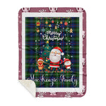 Personalized Gift Tartan Plaid Blanket Clan MacKenzie With Funny Santa Snowman Reindeer Merry Christmas Gift Sherpa Blanket, blue plaid sherpa blanket,blue tartan sherpa blanket,Buchan,buffalo plaid sherpa blanket,christmas sherpa blanket,Christmas Throw Blanket
