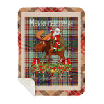 Personalized Gift Plaid Tartan Blanket Clan MacAndrew With Moose Lover Xmas Gift Santa Riding Buffalo Plaid Christmas Sherpa Blanket
