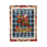 Personalized Gift Plaid Tartan Blanket Clan Clark With Moose Lover Xmas Gift Santa Riding Christmas Fleece Blanket